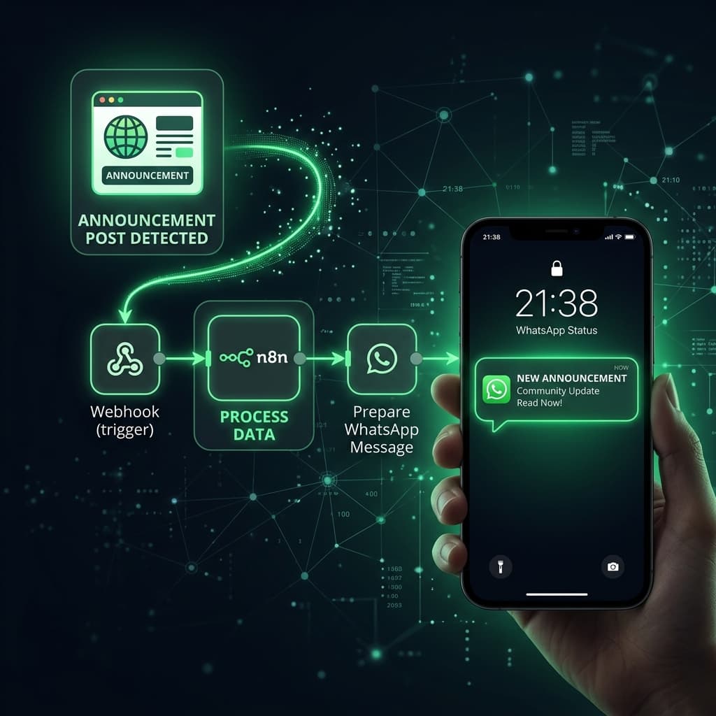 Website Announcement → WhatsApp Alert
